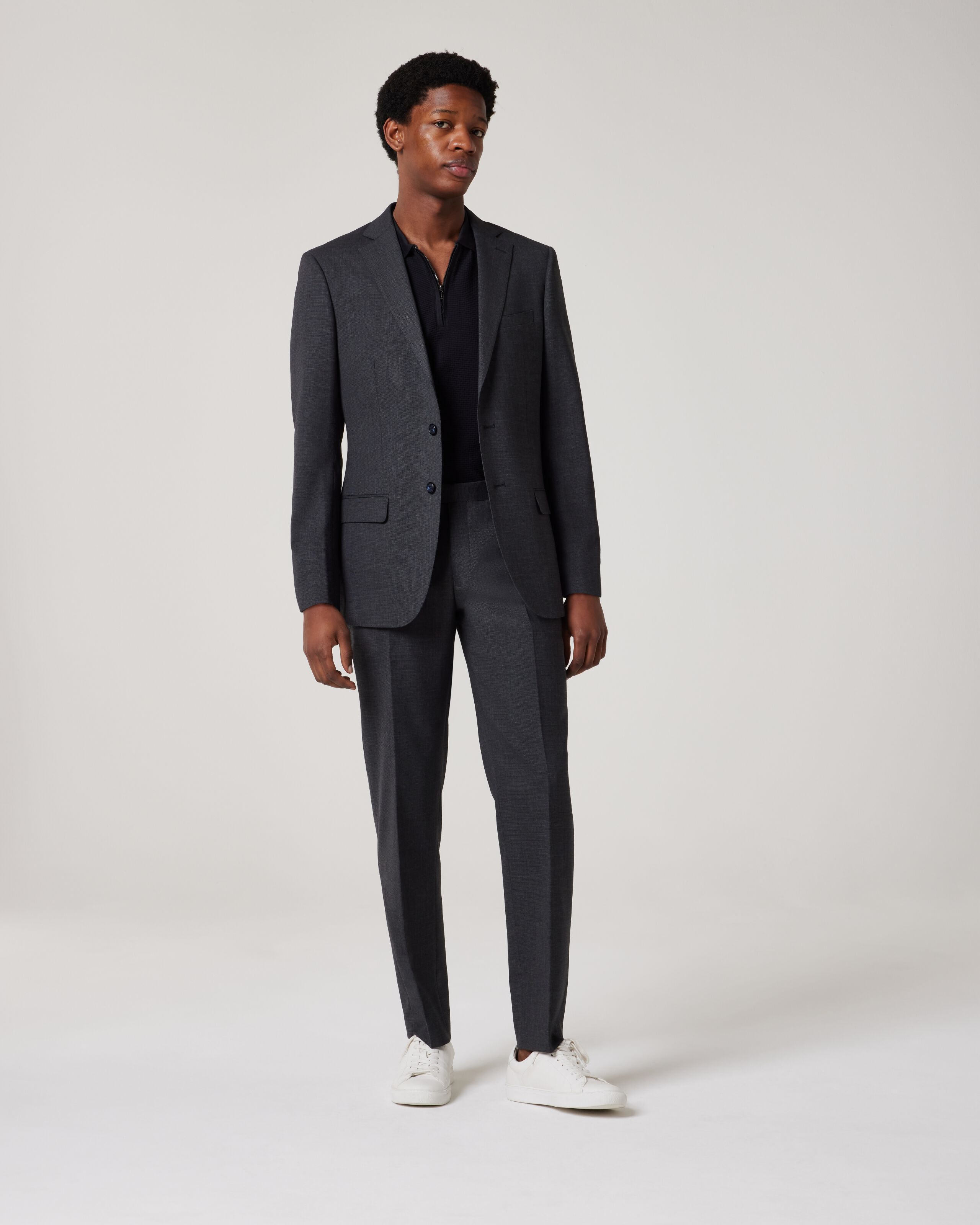 Regular Stretch Wool Blend Tailored Jacket Dark Grey Suit Jackets Politix